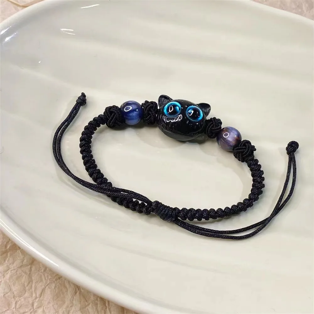 Cute Cat Couple Bracelet Imitation Wood Crystal Braided Children Bracelet Fashion Jewelry Trendy Accessories image 3