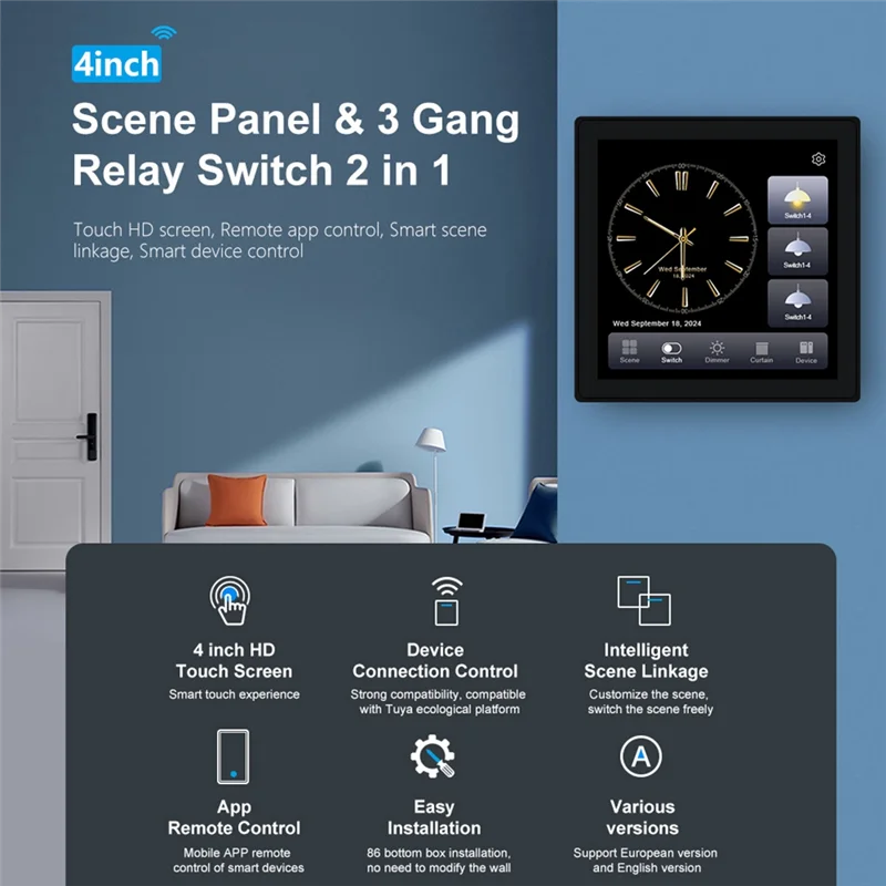 

ABGR-Tuya Smart Control Panel Smart Control Panel Touch Screen Panel Switch Zigbee Intelligent Home Wall Push Light Switch Black