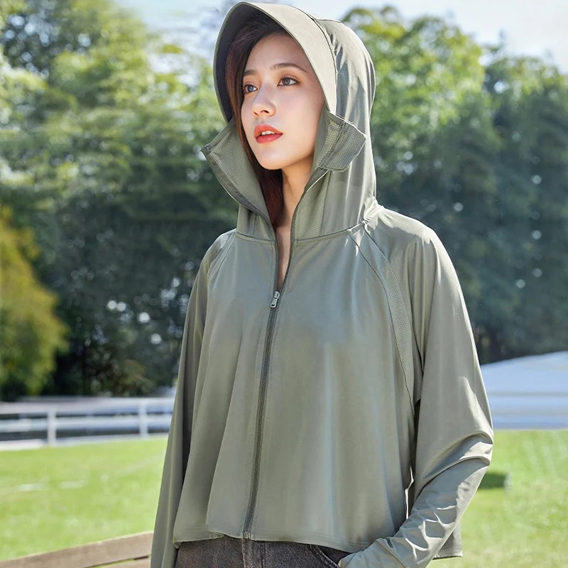 New Summer Ice Silk Quick Drying Sunscreen Clothes For Women\'S Commuting Versatile Comfortable Uv Protection Hooded Shawl Coat