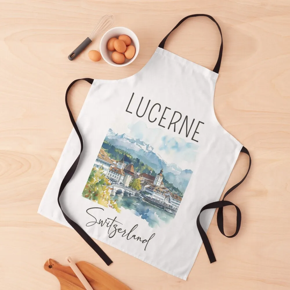 

Watercolor Design of Lucerne - Switzerland Apron Kitchen Things For Home kitchen gadgets christmas kitchen cloths Apron