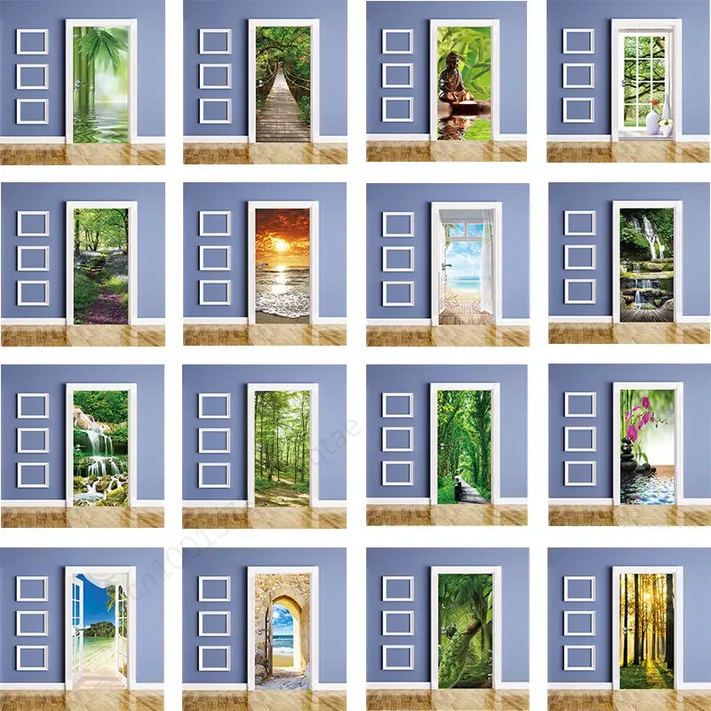 

Natural Green Door Stickers Home Decoration Wallpaper Waterproof Self-adhesive Wall Stickers Renovation Bedroom Living Room Door