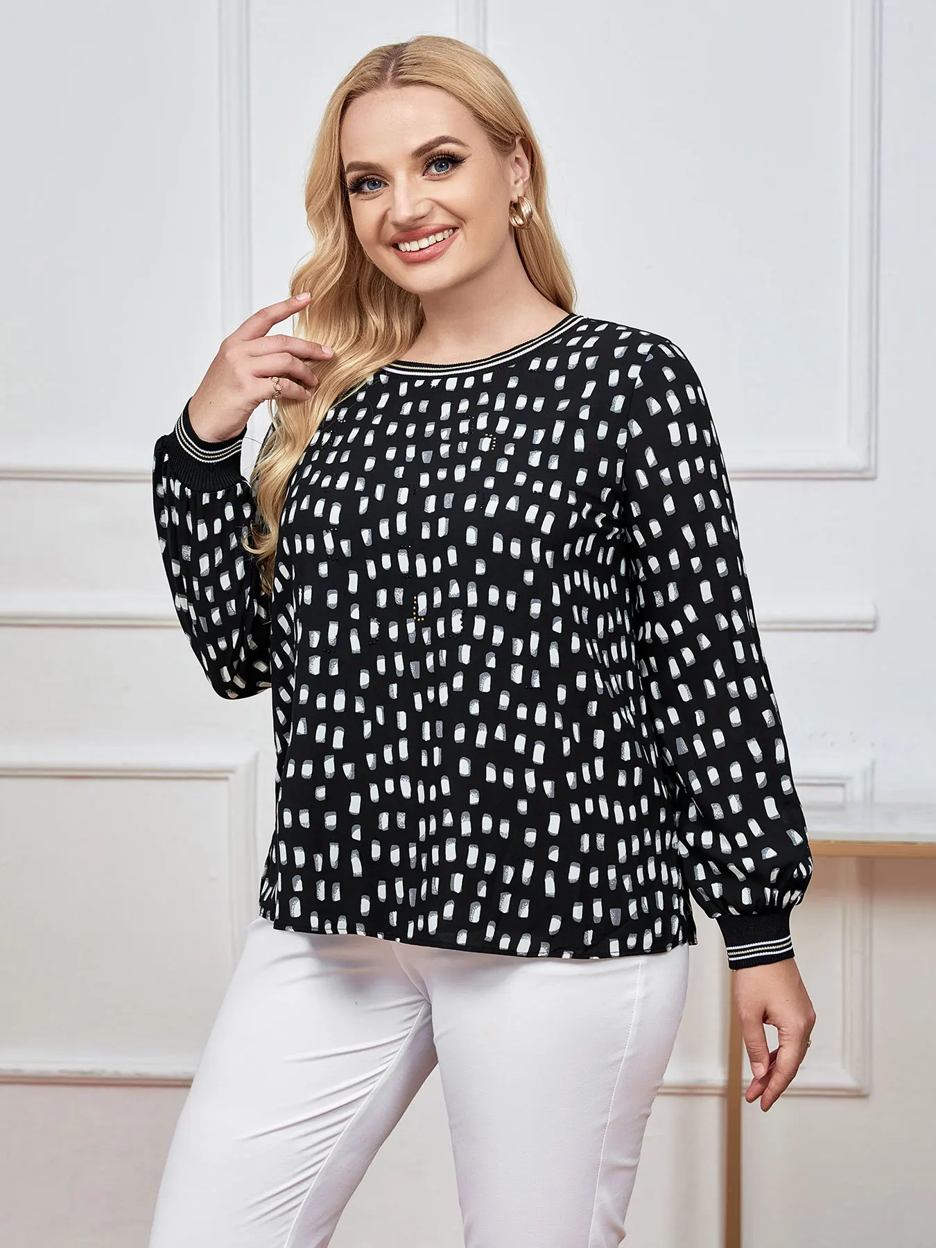 Moda damska Plus Size góra wiosna elegancki Top odpowiednia dla okrągłych damskich bawełnianych Top na co dzień