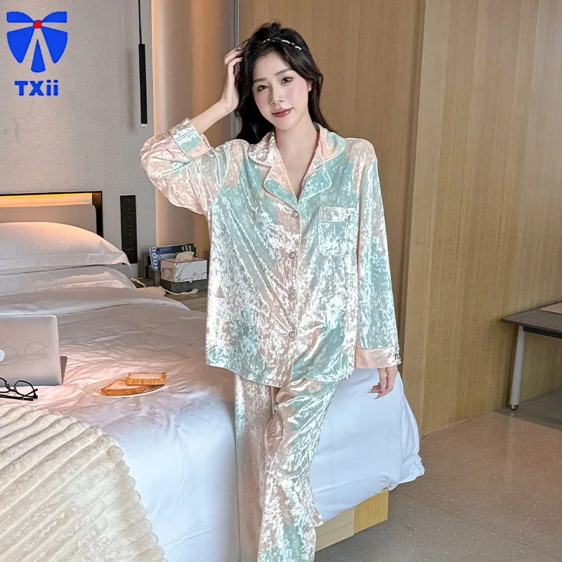 Pajamas Women's Spring Autumn Long Sleeve 2024 New Arrival Outwear Red Ins Style Winter Gold Diamond Velvet Home Clothes suit