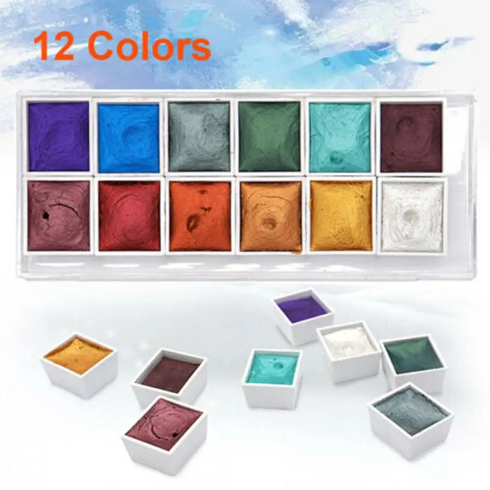 Imagem -05 - Perolado Aquarela Pintura Pigmento Art Glitter Papelaria Escola Desenhar Nail Powder R6a7 12 Cores