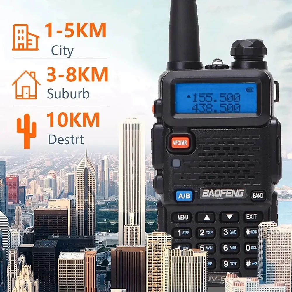BAOFENG 5W UV-5R Doble Banda VHF/UHF 136-174MHz y 400-520MHz FM Radio Bidireccional Portátil Walkie Talkie