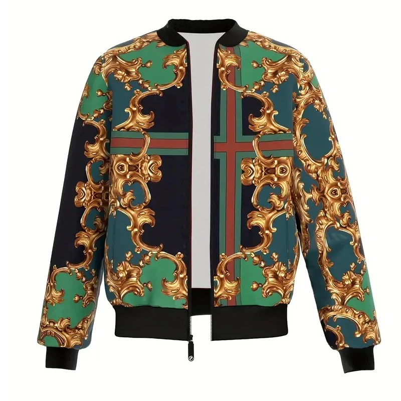 

Luxury Baroque Bomber Jacket Men Women 3D Printed Gold Graphic Jackets Street Trend Fashion Flowers Autumn Zipper Soft Coat