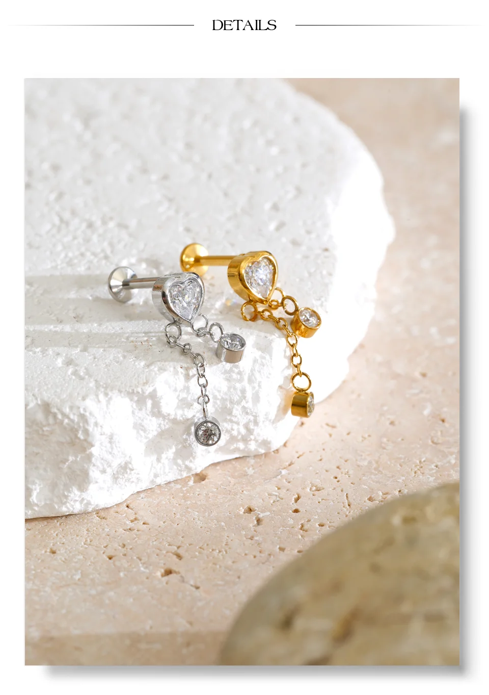 Yhpup 1 Stück 316 Edelstahl Zirkonia Flache Ohrringe 18K PVD-Beschichtung Zarter Trendiger Kleiner Piercing-Schmuck Großhandel – Detail 10