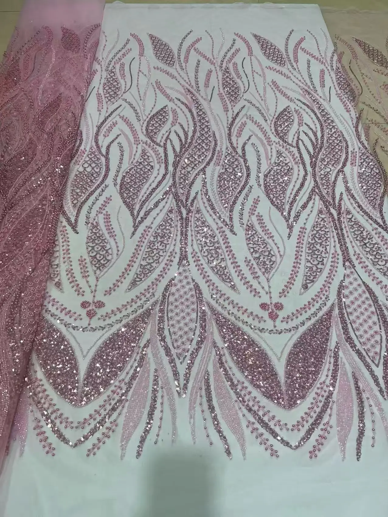

2026 High-Quality African Nigerian Tulle Lace Fabric Sequins Embroidery French Guipure Prom/Wedding Party Dress Beaded 5 Yards