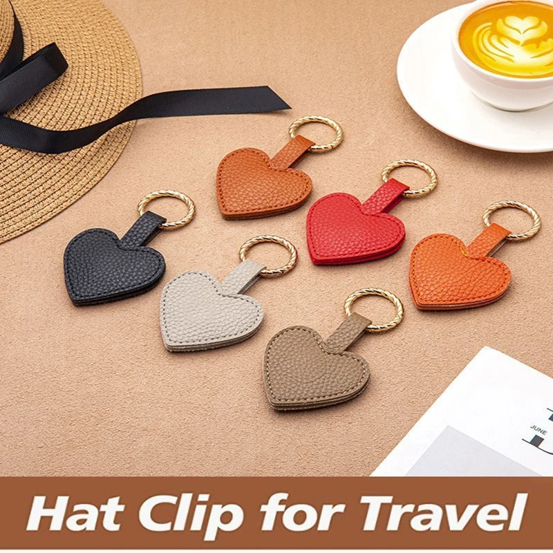 Heart Pu Leather Magnetic Hat Clip Portable Hat Storage Wallet Buckle Love Shape Hat Holder Organizer Gadget Hanging on Bag