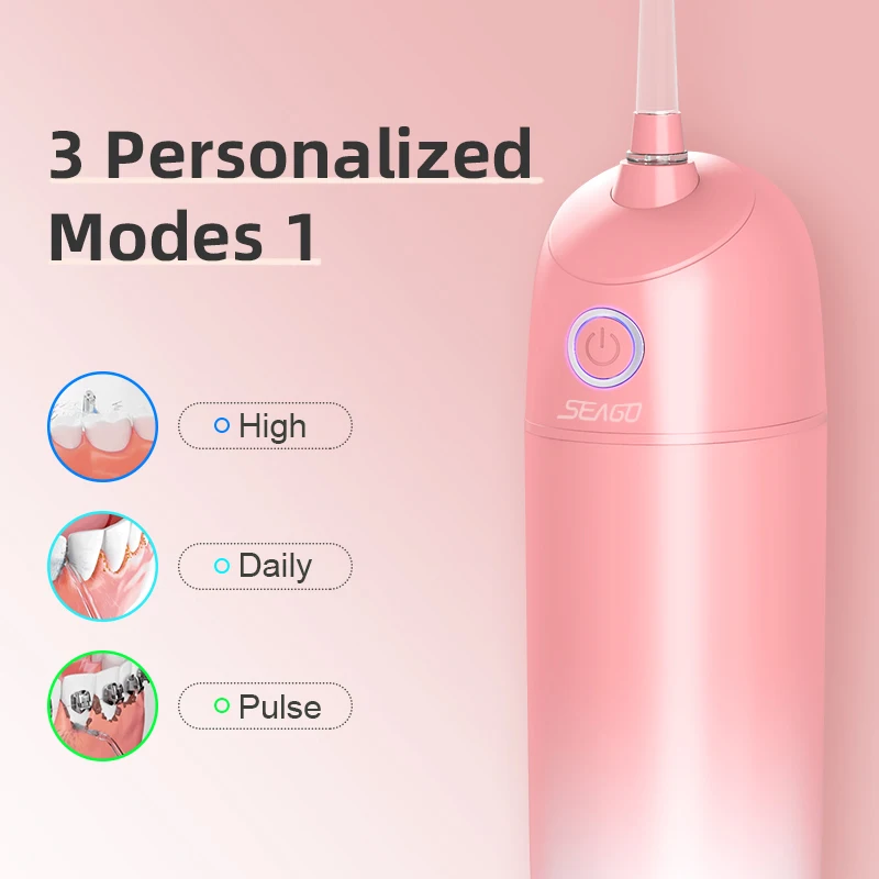 Seago Multicolor Water Flosser Portable Waterproof IPX7 USB Rechargeable Dental Water Jet 5 Nozzels 3 Modes For Teeth Cleaner
