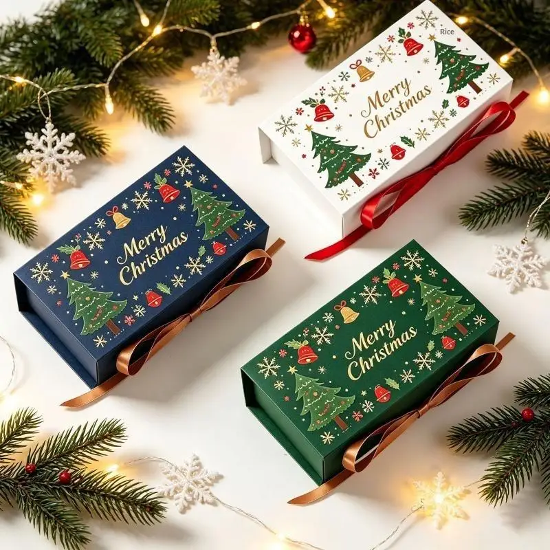 10Pcs Christmas Gift Box Set With Ribbon Christmas Tree Snowflake Packaging Box For Holiday Small Gift Box