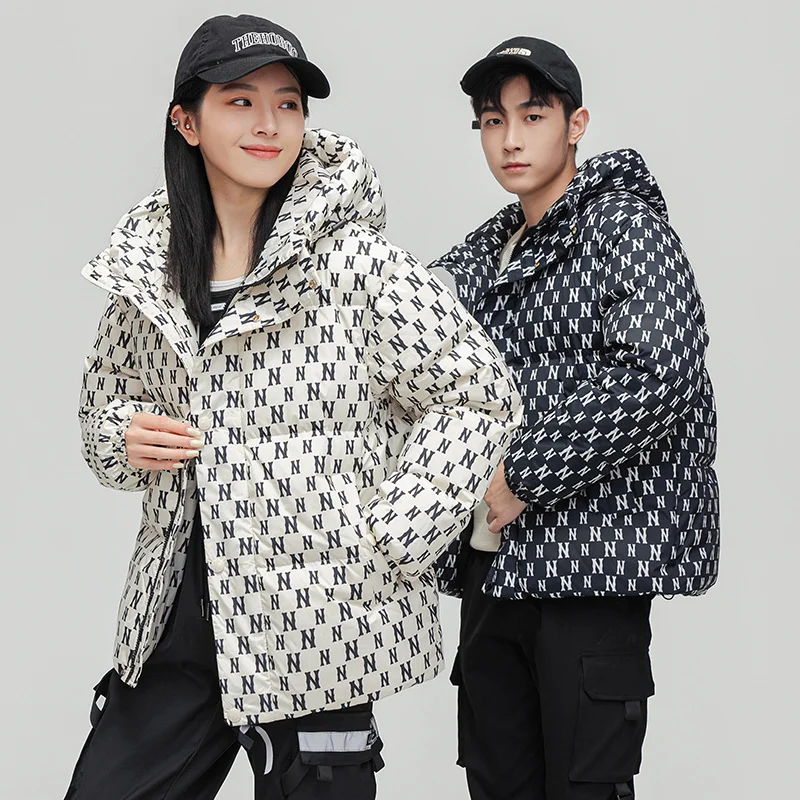 

2025 New ex Hooded down Jaet Loose Couple plus Size Trendy Thiened Top Coat Faionable Outerwear Polyester Fiber