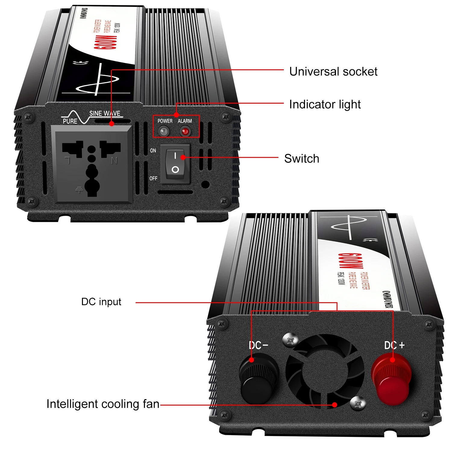 600W inverter DC 12v 24V 48V to AC 110V 220V pure sine wave solar power inverter