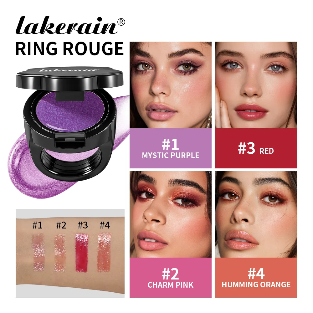 Lakerain Ring Rouge cuidado de labios hidratante y nutritivo diseño de anillo único bálsamo labial rubor cosmético para maquillaje de labios y mejillas para mujer