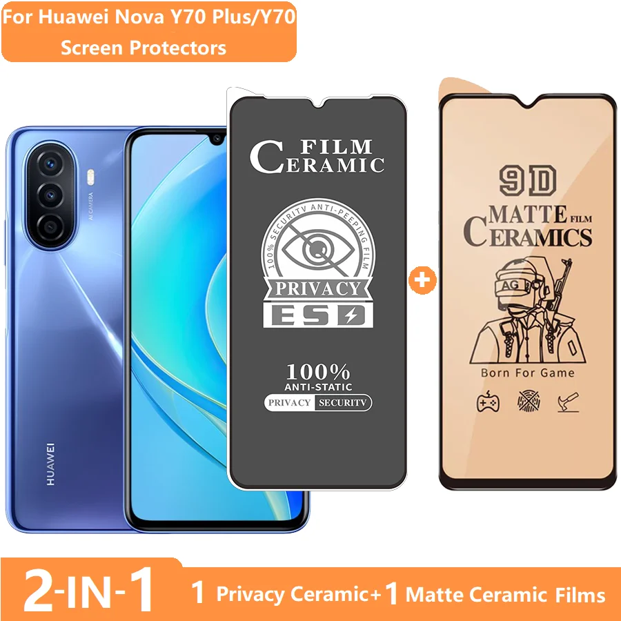 Защитная пленка против разрушения экрана для Huawei Nova Y70 Plus, закаленное стекло для Nova Y70, мягкая керамическая пленка для конфиденциальности или матовая пленка