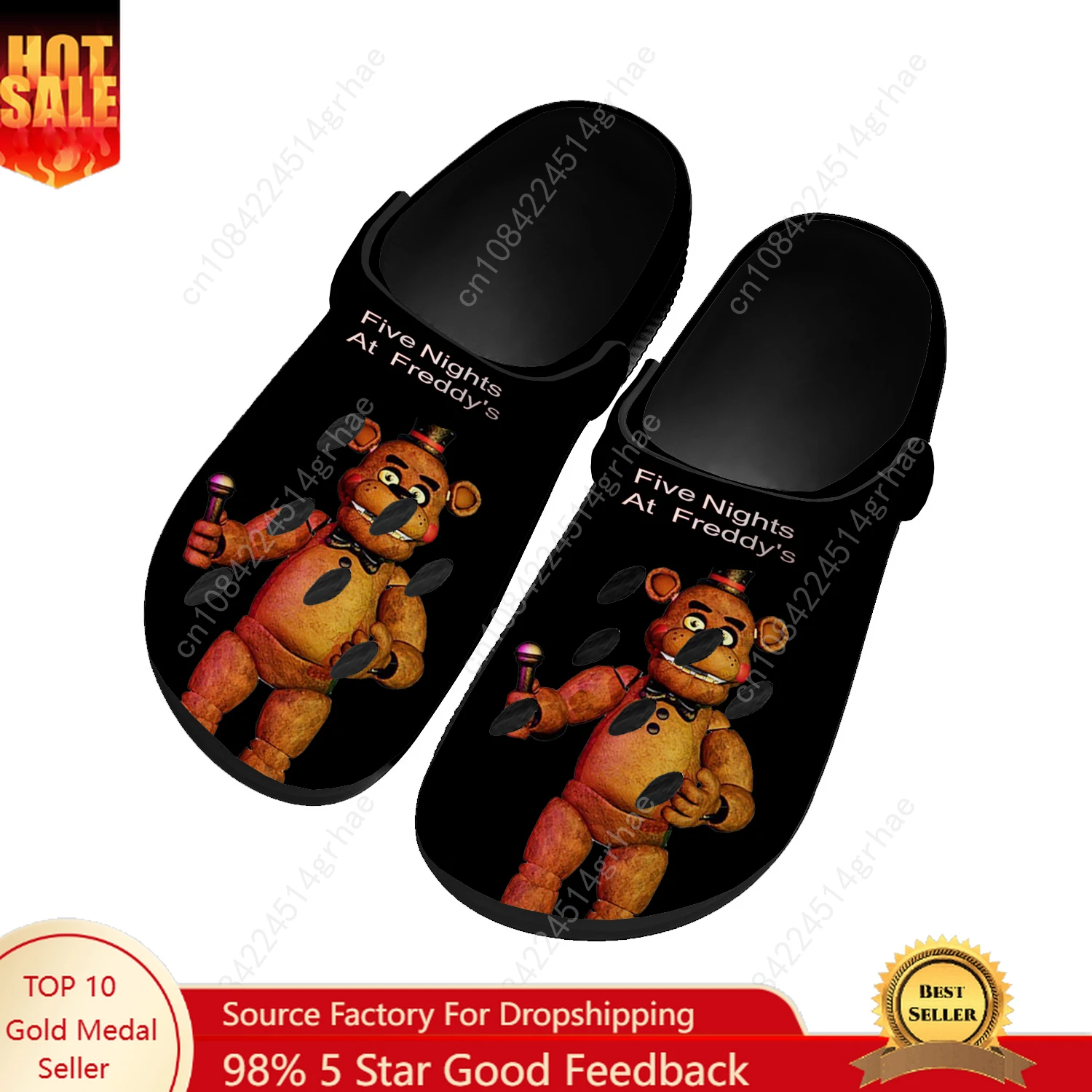 

Fnaf F-Freddy Anime At Game Nights Five Water Shoes Men Women Home Garden Clogs Custom Sandals Beach Breathable Hole Slippers