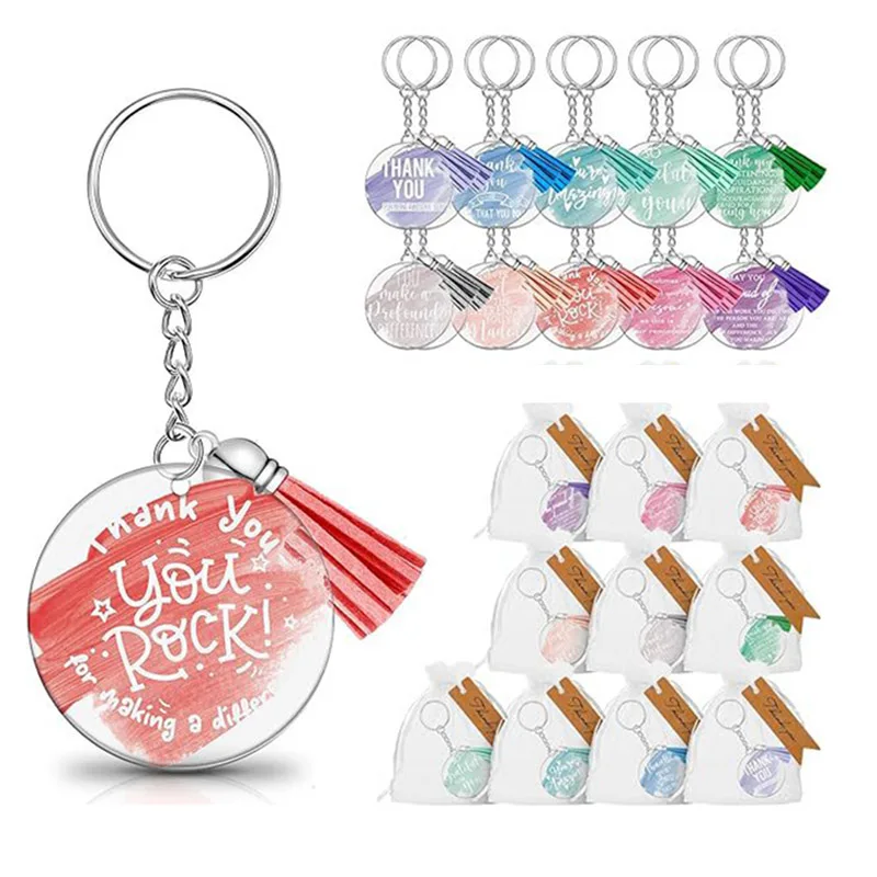 60Pcs/Set Clear Acrylic Keychain Blank Set DIY Key Chain Vinyl Crafting With Tassels Keychain Ring Gift Bag