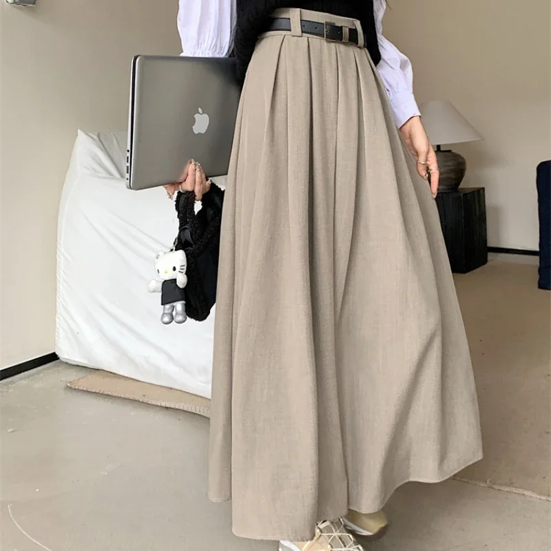 2023 New Korean Skirt Women Solid Color Versatile Mid-length Pleated Skirt Large Swing Type Skirt Female Long Skirts for Women