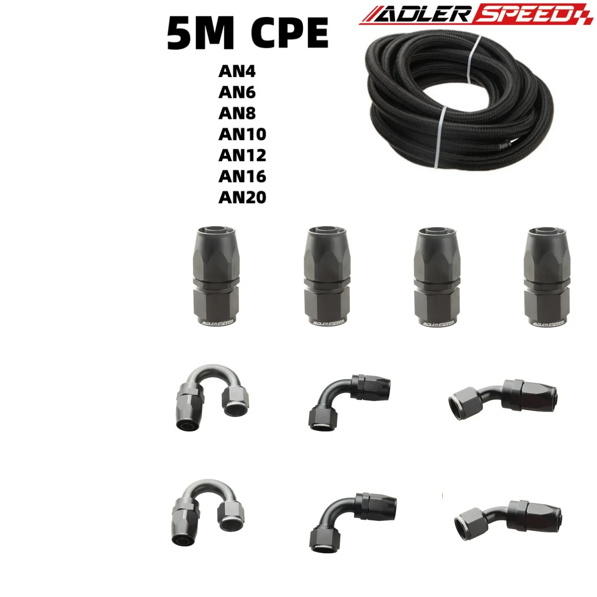 

5 м/16 футов AN4/ AN6/AN8/AN10/AN12/AN16 нейлоновый оплетка из нержавеющей стали, масляный топливный шланг + переходник на конце шланга, комплект масляных шлангов