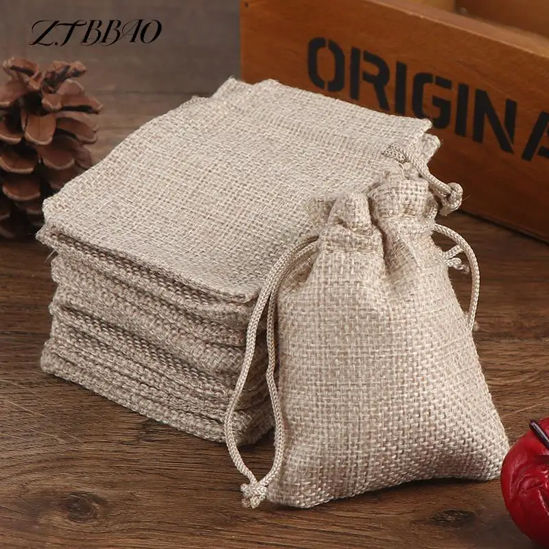 Bolsa de joyería de yute de 7x9cm, bolsa de cordón de terciopelo con cordón pequeño, bolsa de regalo, bolsas de embalaje de joyería de dulces de