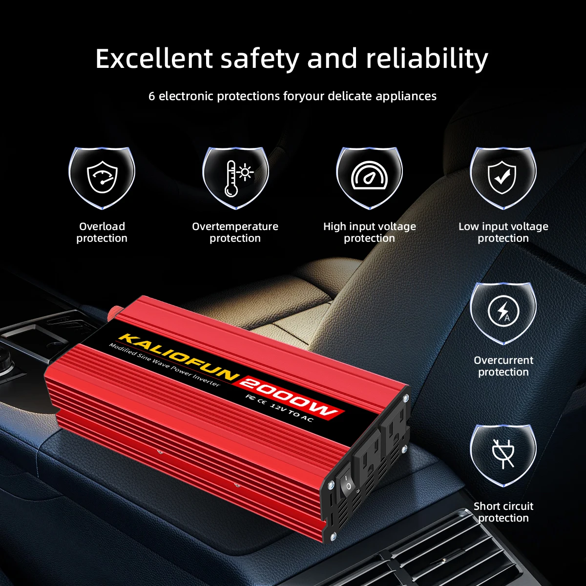 KALIOFUN 1500 واط/2000 واط/2500 واط/3000 واط تعديل موجة جيبية عاكس الطاقة 12 فولت إلى 110 فولت العالمي سيارة متعددة حماية الطوارئ
