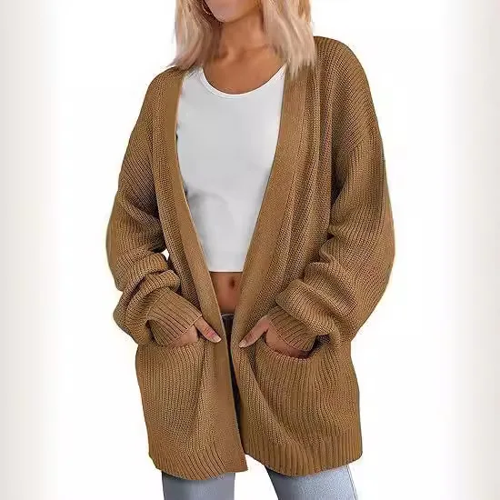 Autumn and Winter New Europe and The United States Solid Color Loose Long Sweater Women Pocket Cardigan Coat Women LOOSE FIT