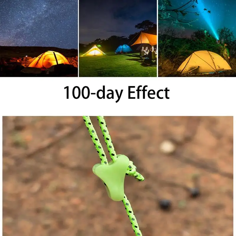 10pcs Tent Rope Buckle 10pcs Triangle Guyline Cord Tightener Glow In The Dark Camping Accessories Wind Rope Tensioner