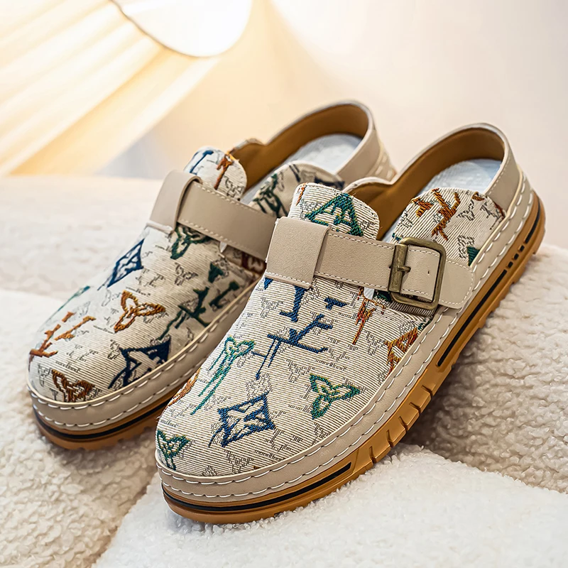 

Новые модные повседневные туфли-слипоны 2026 года с широким носком, универсальные, для города, без задника, на пол-пальца