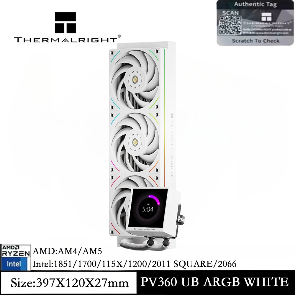 

Thermalright PEERLESS VISION 360 UB ARGB AIO Liquid CPU Cooler, DIY Theme/Silent/With 3.95-Inch Display for LGA 1851/AM5/AM4