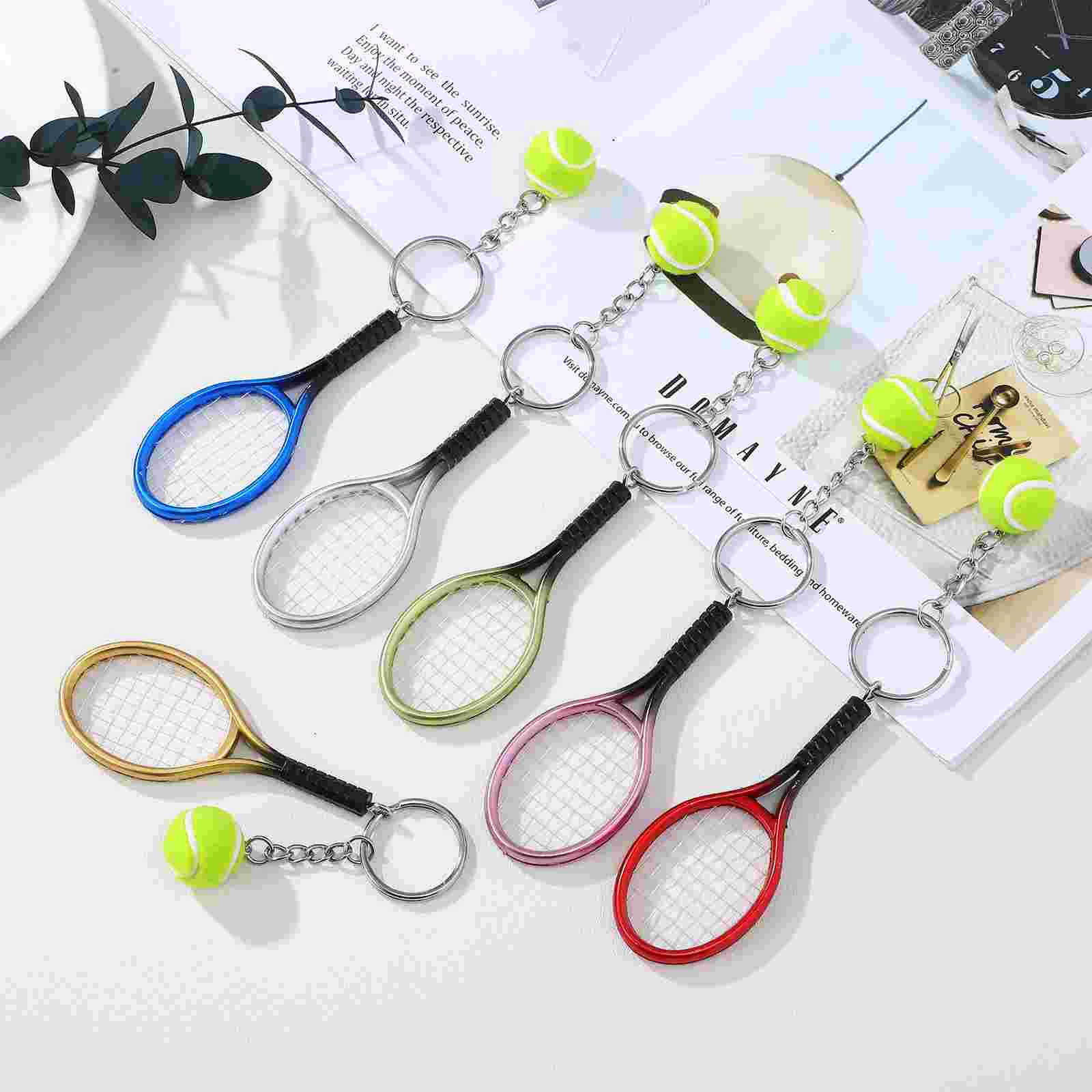 24 Pcs Key Chain Tennis Team Gift Sports Keychain Ball Ring Racket Fob Car Souvenir Flocking Decorative