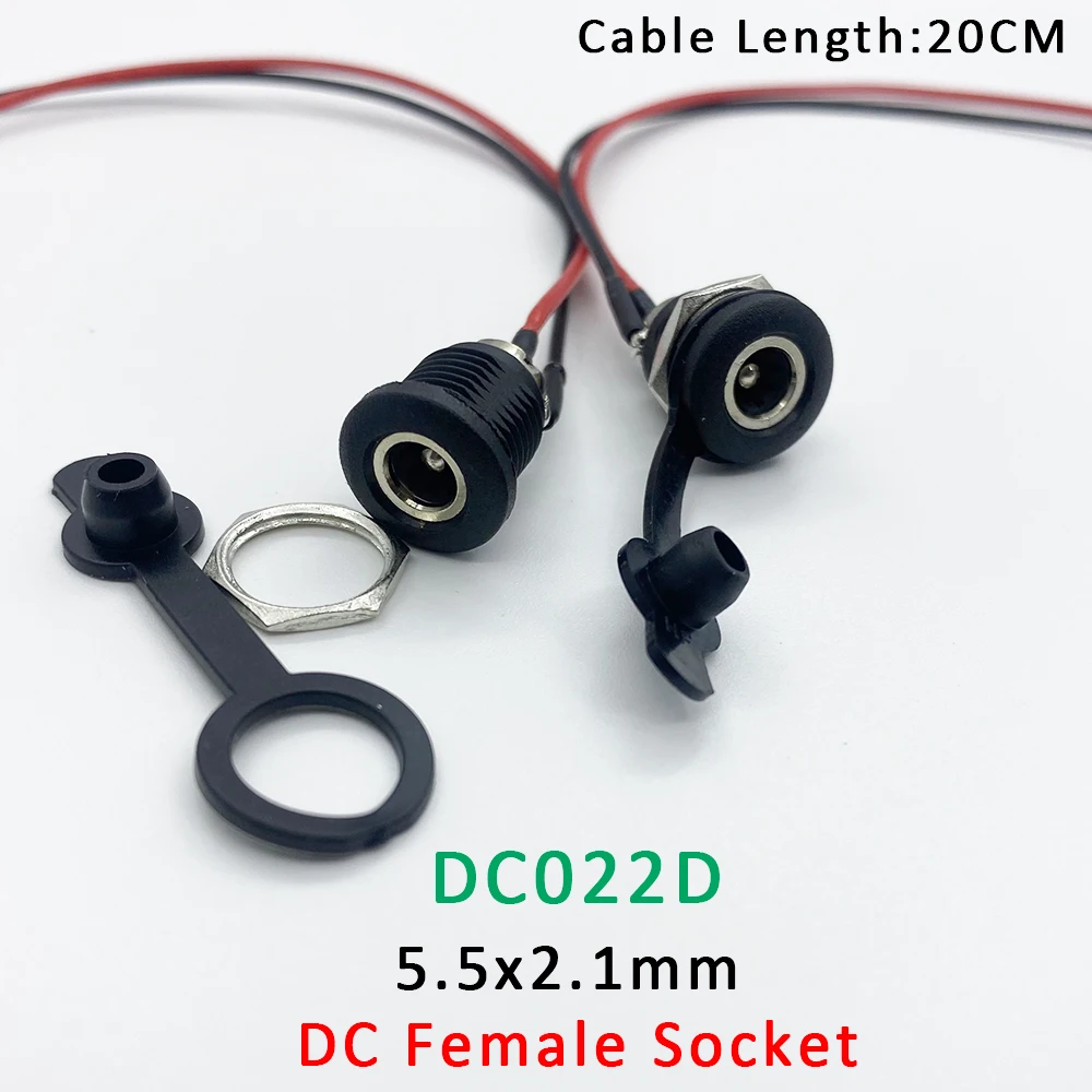 2Pc High Current DC022D 5.5x2.1mm DC Power Cable Female Jack Panel Mount Connector with Welding Wire DC Battery Charging Socket