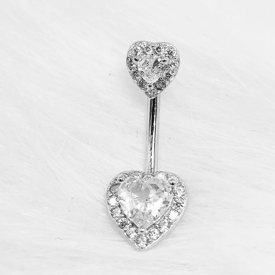 1PCS 925 Sterling Silver Cubic Zircon Belly Button Rings Heart Navel Piercing Reverse Cute Body Piercing Sexy Navel Ring jewelry