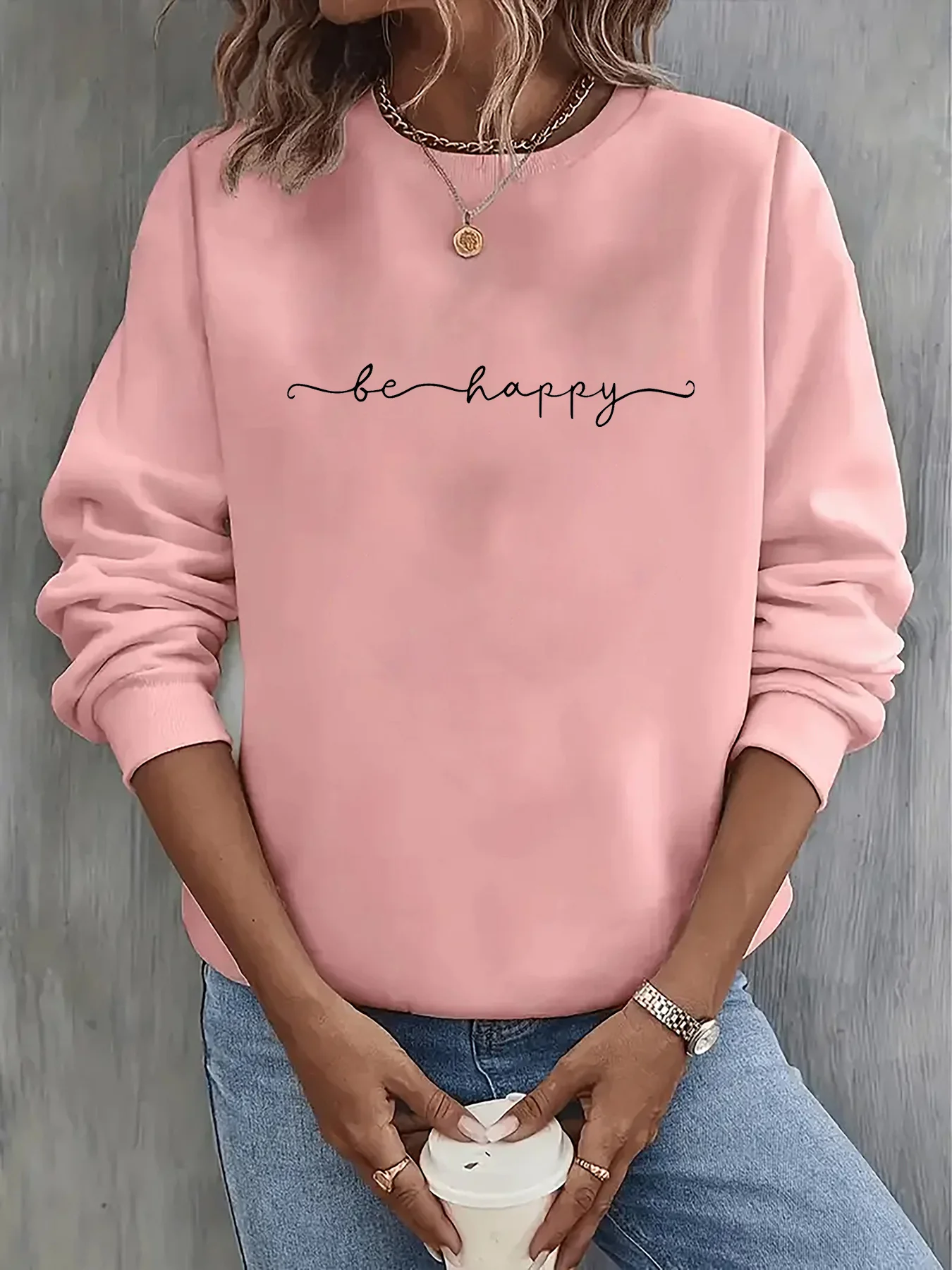 Sudadera informal con estampado de corazón para mujer, diseño geométrico, manga larga, cuello redondo, lavable a máquina, ajuste Regular para otoño