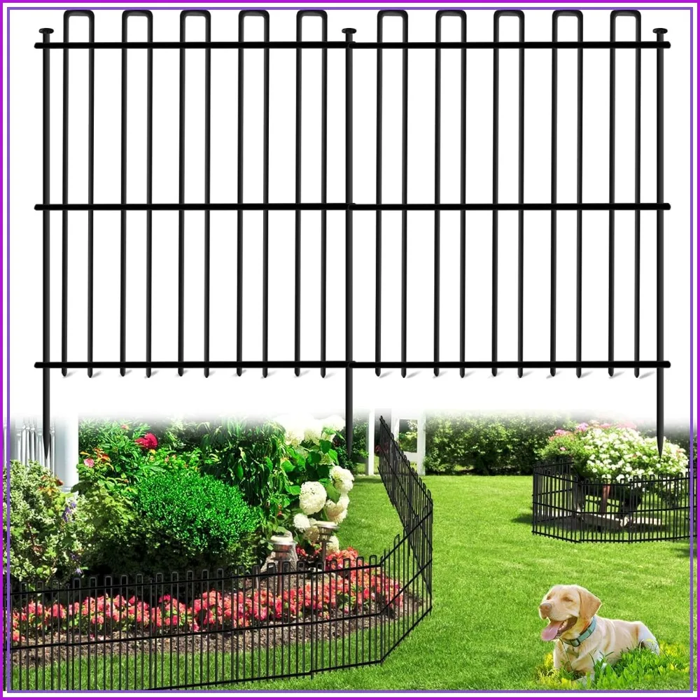 25 Panels No Dig Animal Barrier Fence, 32in H x 49ft L, Rustproof Metal Stakes, Dog Digging Defense for Outdoor Yard Patio