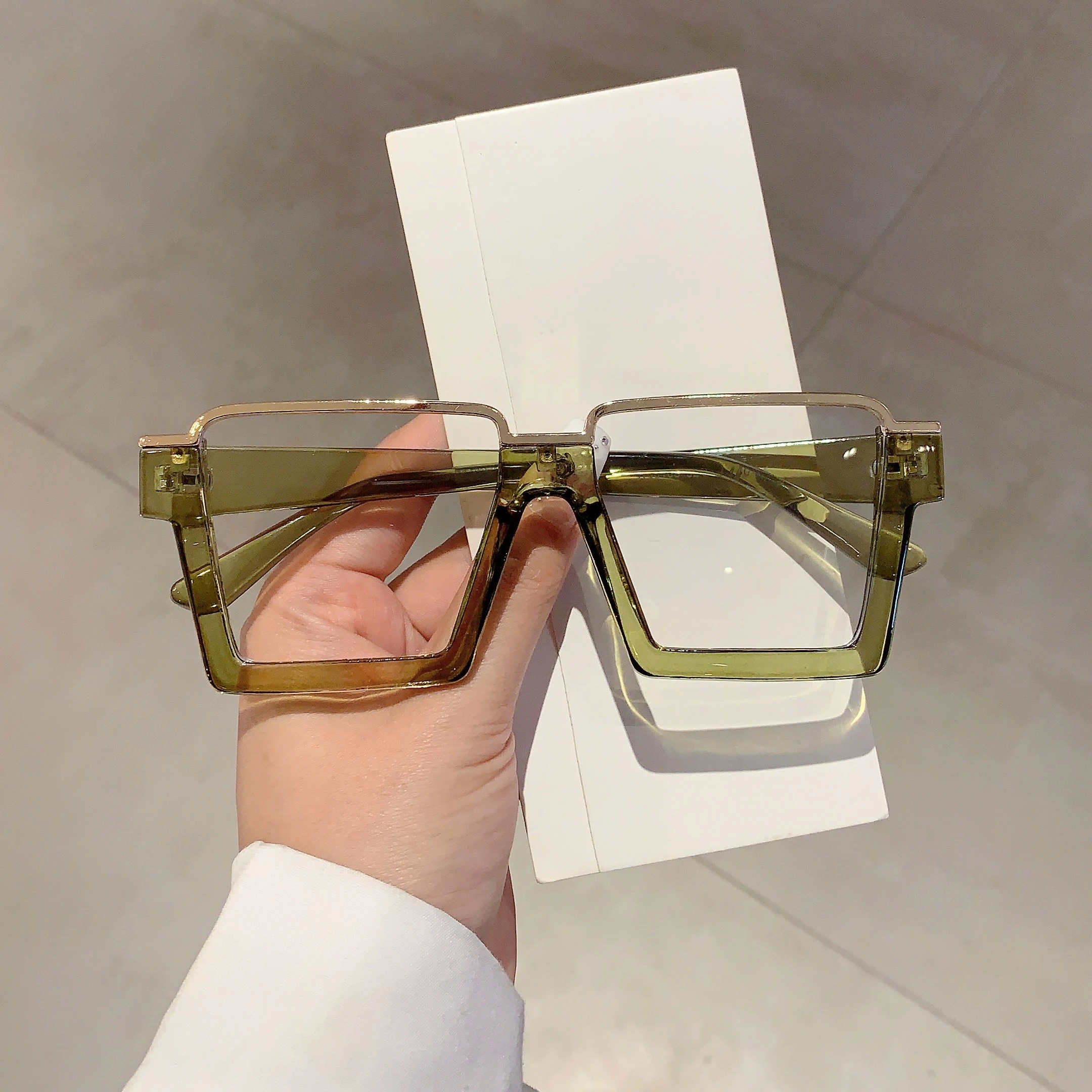 KAMMPT Oversized Square Glasses New Women Stylish Semi Metal Rim Eyeglasses Trendy Vintage Design Blue Light Blocking Eyewear