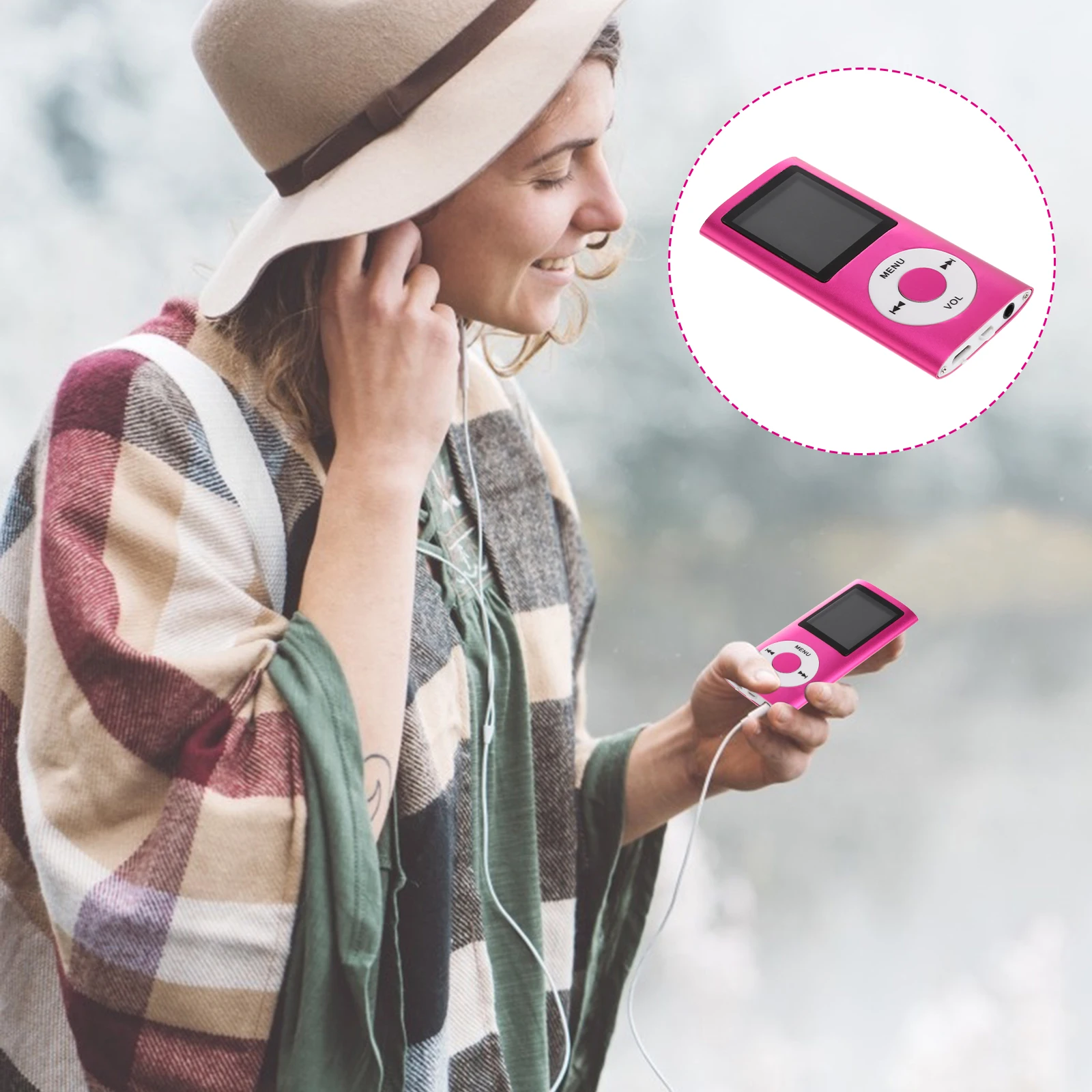 

1.8 Inch Mp3 Mp4 Music Player Compact Portable Digital Viewer Usb Port Built-In Pink