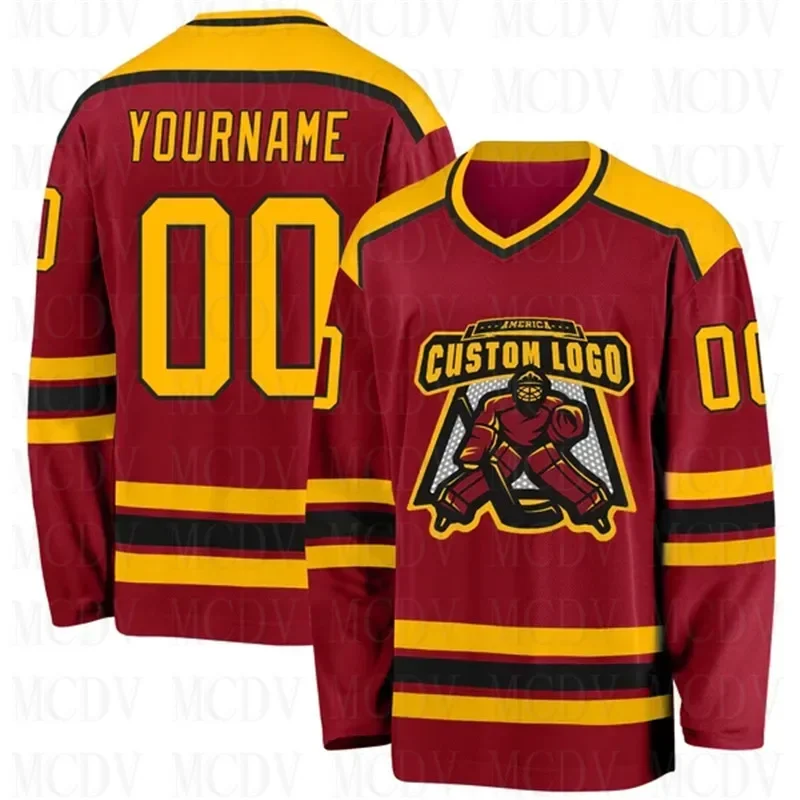 Custom Maroon Black- Hockey Jersey 3D Print You Name Number Youth Mens Women Ice Hockey Jersey Competition Training Jerseys