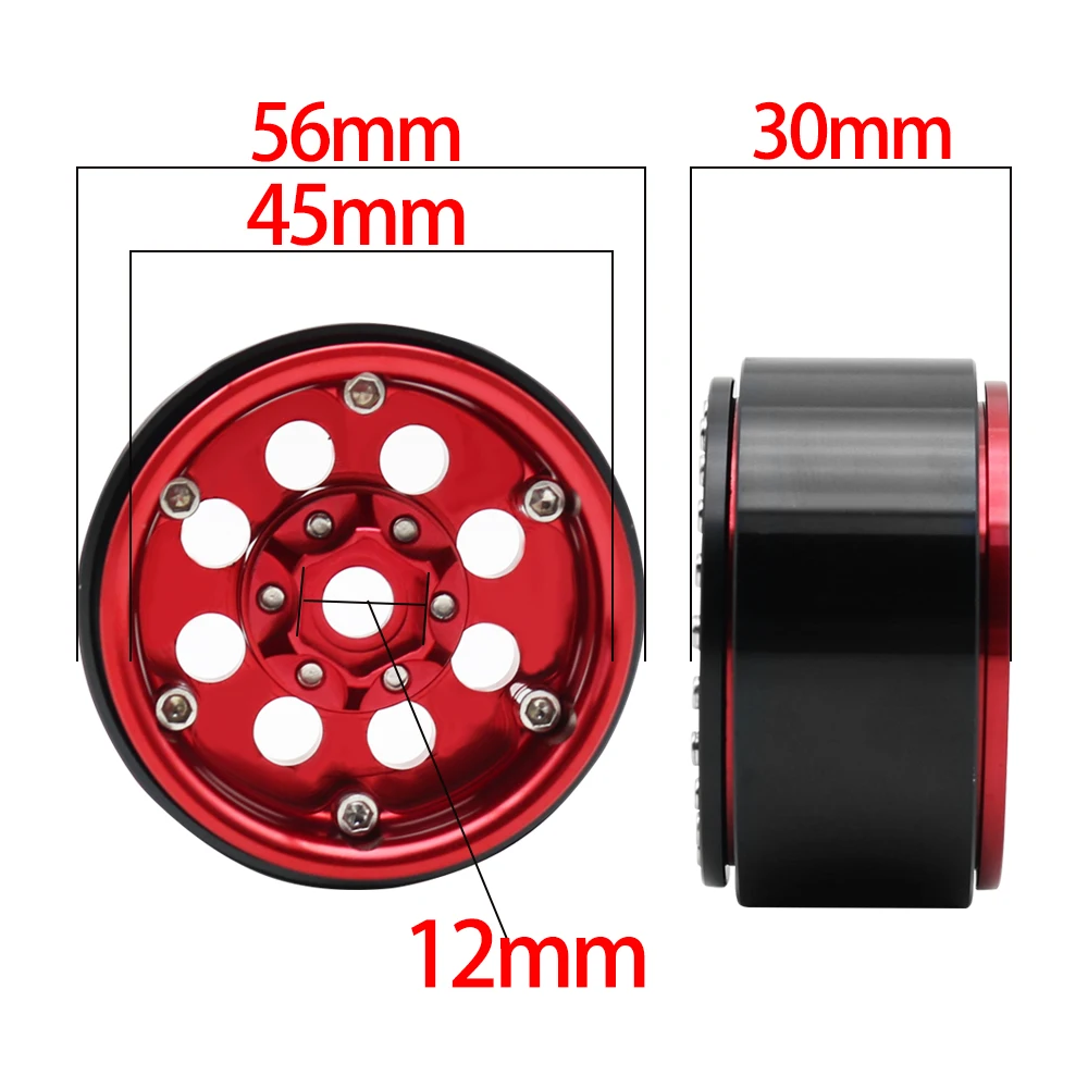 1/10 RC Crawler Car 1.9Inch Metal Beadlock 8 Round Hole Wheel Hub Rim for TRX4 Axial SCX10 III RBX10 Capra Accessories