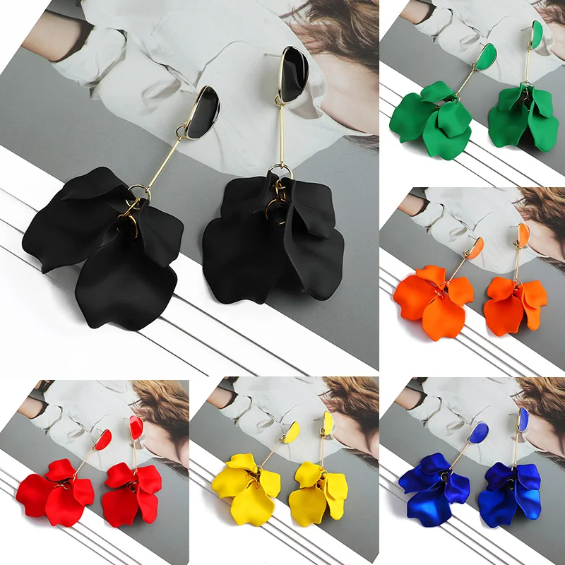 Romantic Sweet Acrylic Petal Long Dangle Drop Earrings For Women Fashion Luxury Flower Tassel Pendant Ear Jewelry Accessories