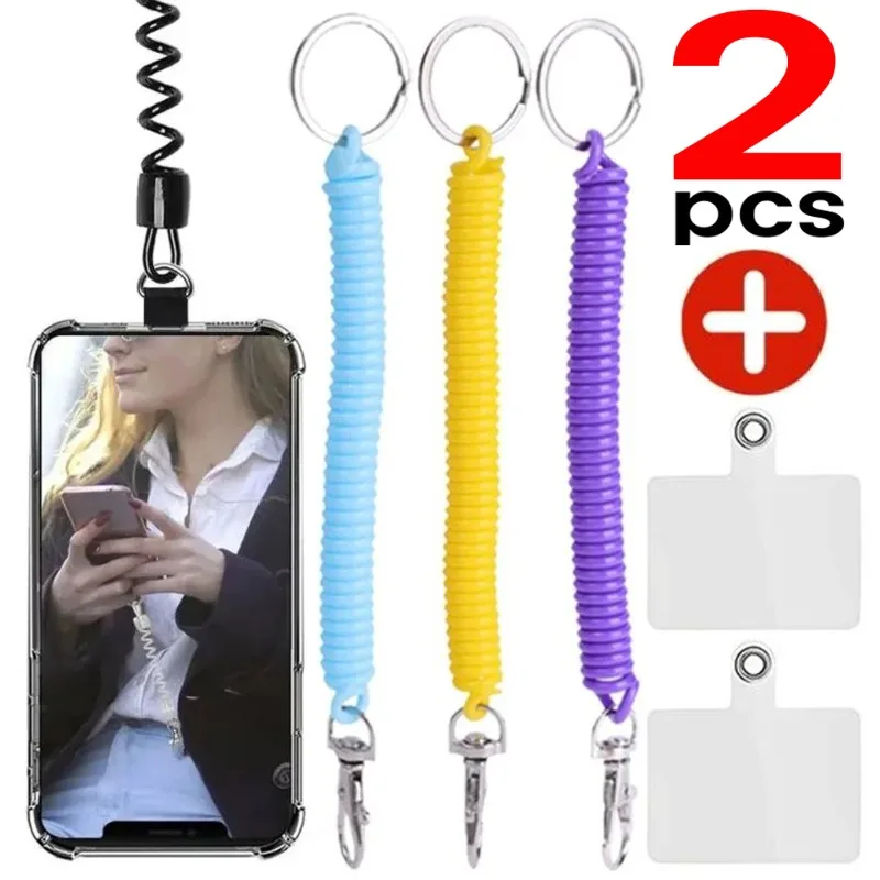 Telescopic Anti-theft Spring Lanyard Wrist Lanyard with Gasket for iPhone Samsung Xiaomi Phone Safety Tether Phone Lanyard Strap