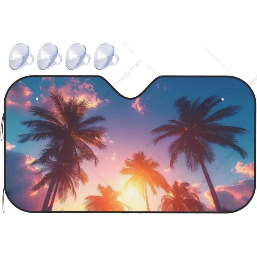 

Windshield Sun Sha Beach Palm Tree Sunset Car Front Window Sunsha Blocker UV Visor Retractable Automotive Sunsha