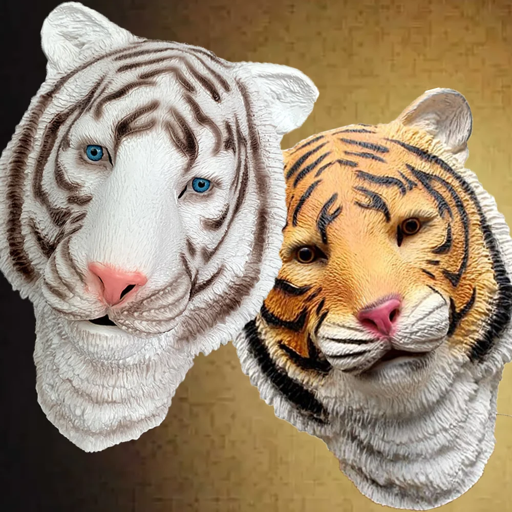 Realistic Tiger Mask Cosplay Full Head Animal Mask Halloween Costume Party Cute Latex Mask Carnival Gift Adult Animal Prop