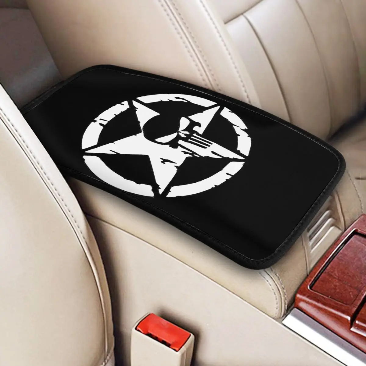 Punishers Skull Car Armrest Cover Cool Center Console Pad Storage Box Mat