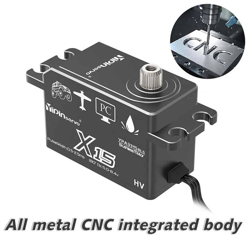 Yipinservo-Servo Digital sin escobillas, 15KG, PWM, engranaje totalmente metálico, alto par, perfil bajo, Servo de cuerpo corto para coche Rc 1/8 1/10
