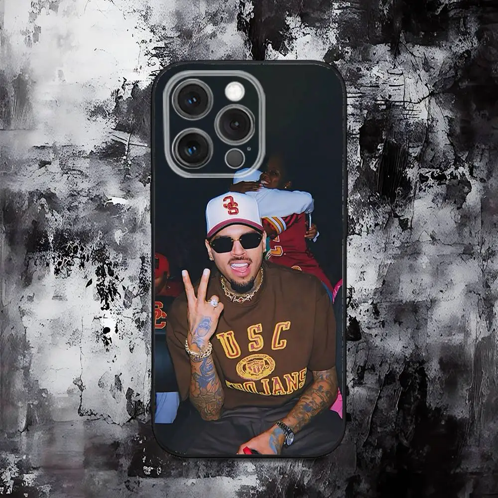 حافظة هاتف C-Chris Brown 11 لهاتف iPhone 16,15,14,13,12,11,Pro,Max,Plus,X,XS,SE,E,Mini,Soft Silicone Black Case