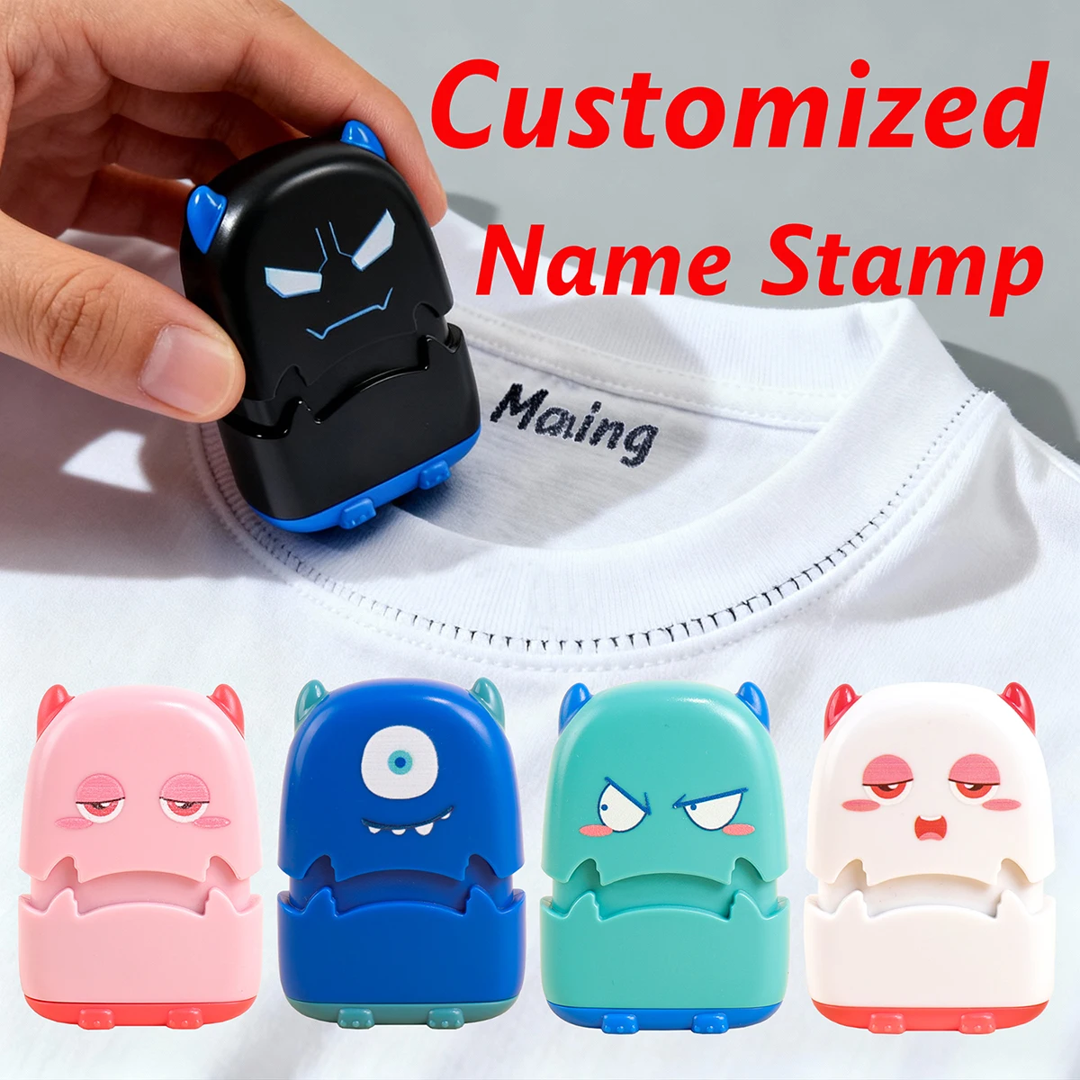 Carimbo personalizado com nome do bebê, tinta à prova d'água, selo personalizado, etiqueta de roupas para crianças, algodão, auto-tintado, carimbo personalizado para jardim de infância