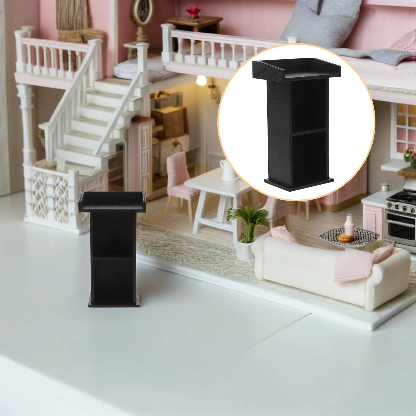 

1:12 Scale Tiny Wooden Podium for Dollhouse Realistic Mini Speaker Stand Handpolished Finish Educational Scene Builder Decor
