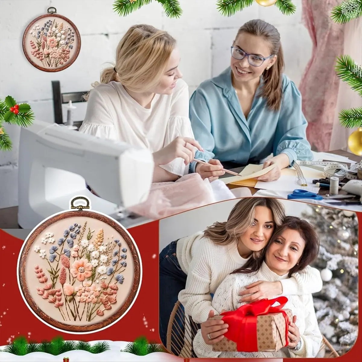 

6 размеров, круглые пяльцы для вышивания из имитации дерева, рамка с 16 иглами, круглые резиновые пяльцы, кольцо для рукоделия, шитья, подвешивание своими руками