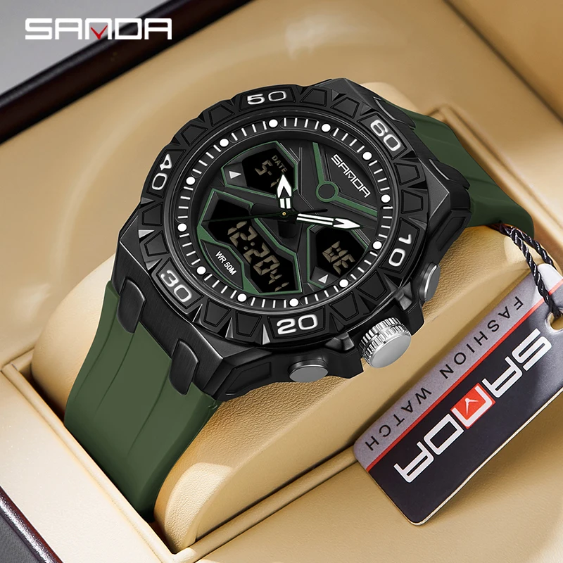 

SANDA Brand G Style Men's Sport Watches 50M Waterproof Quartz Wristwatch LED Digital Alarm Stopwatch Clock Military Watches Men