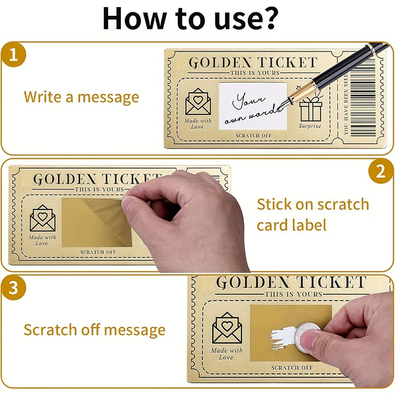 6 Pieces Golden Ticket Scratch-off Cards With Envelopes, Scratch & Reveal Surprise Ticket For Writing Your Own Special view 4